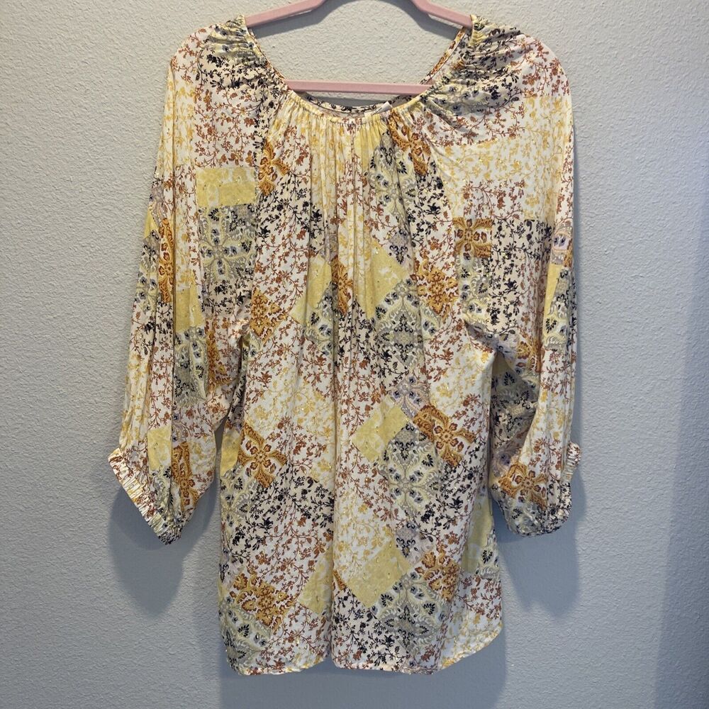 Good Hart Matilda Jane Rockport Blouse Size Large Boho Flowy 3/4 Sleeves